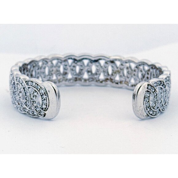 Vintage Sterling Silver 925 CZ Interlocking Circle Cuff Bangle Bracelet 39.5g - Picture 5 of 13